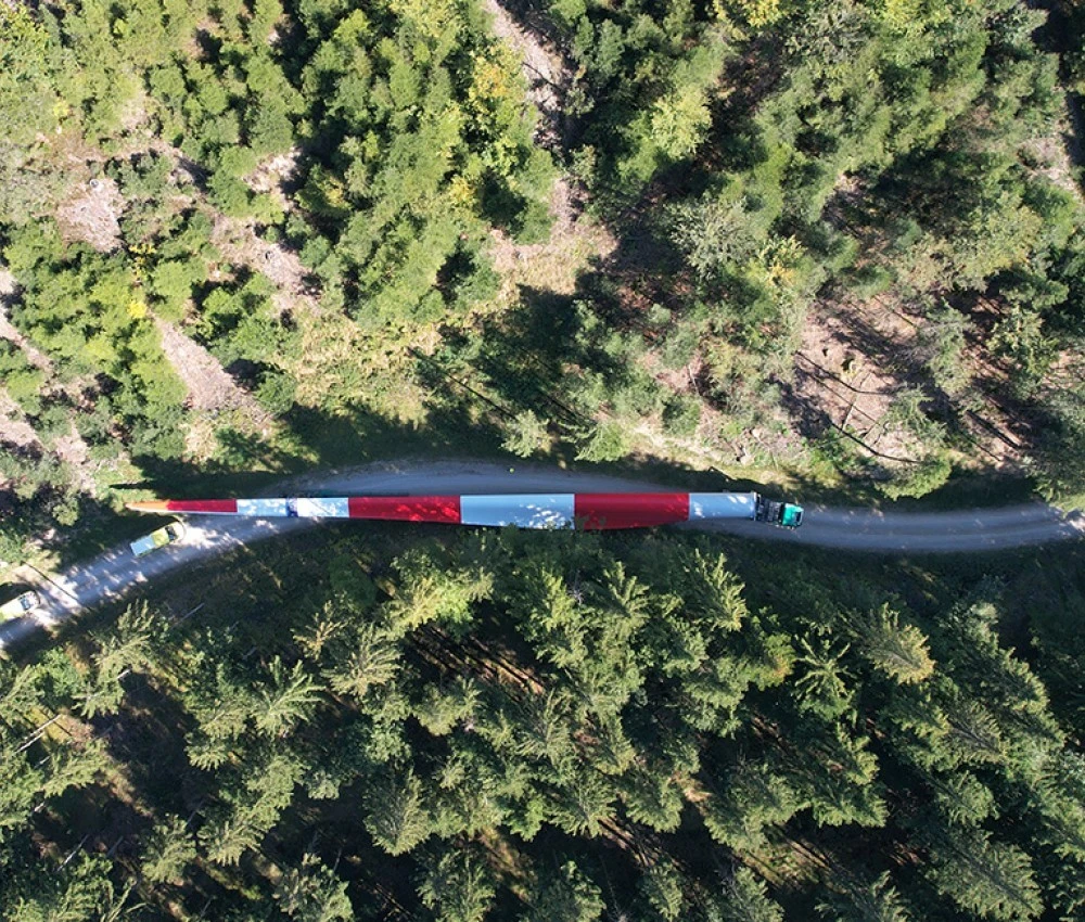 Windpark Munderfing Baumanagement Rotorblatttransport